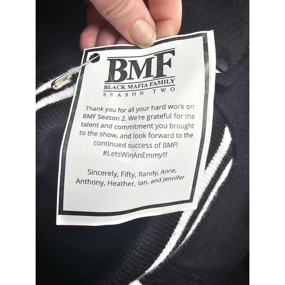 BMF Black Mafia Family Jacket Mens Medium Leather Wool Varsity Cast Crew